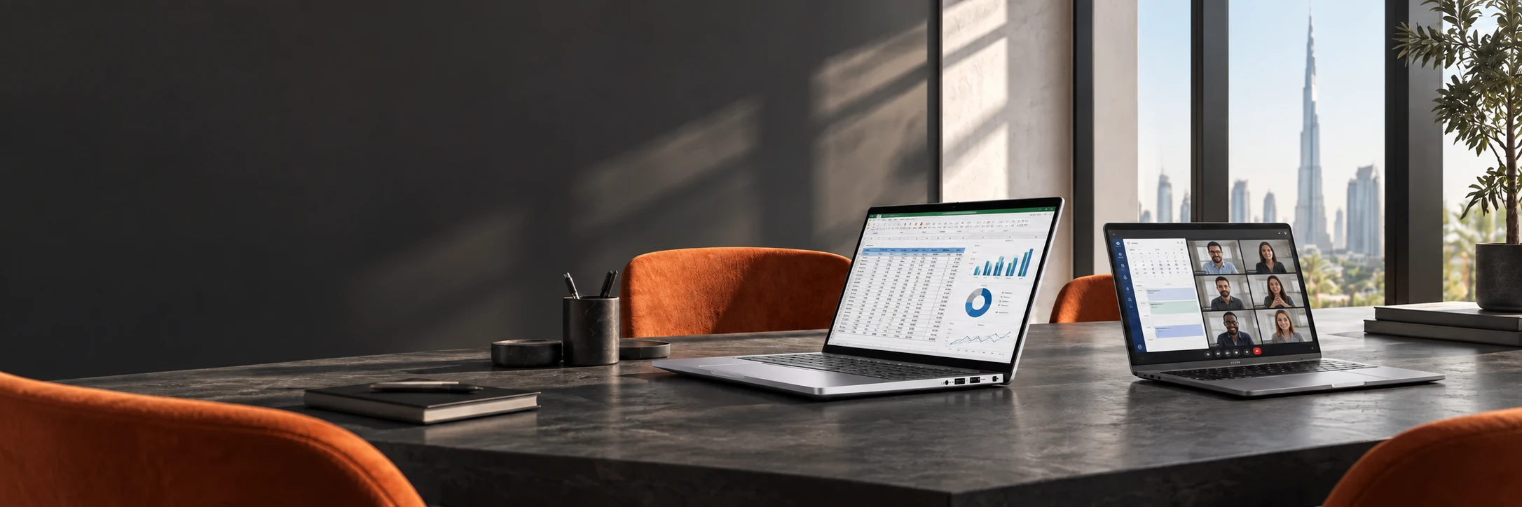 Laptops in a contemporary work studio