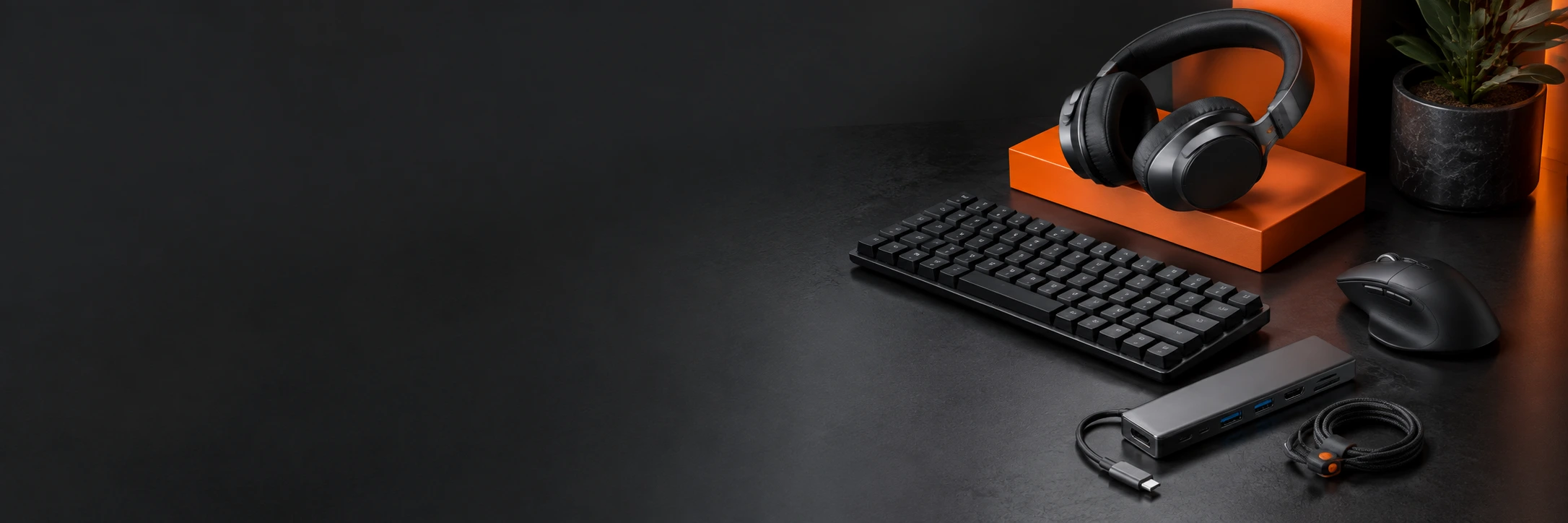 Illustrative keyboard, mouse and headset collection